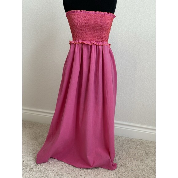 Tuckernuck Pomander Place Women’s M Strapless‎ Jessie Maxi Dress Pink Smocked - Picture 1 of 8